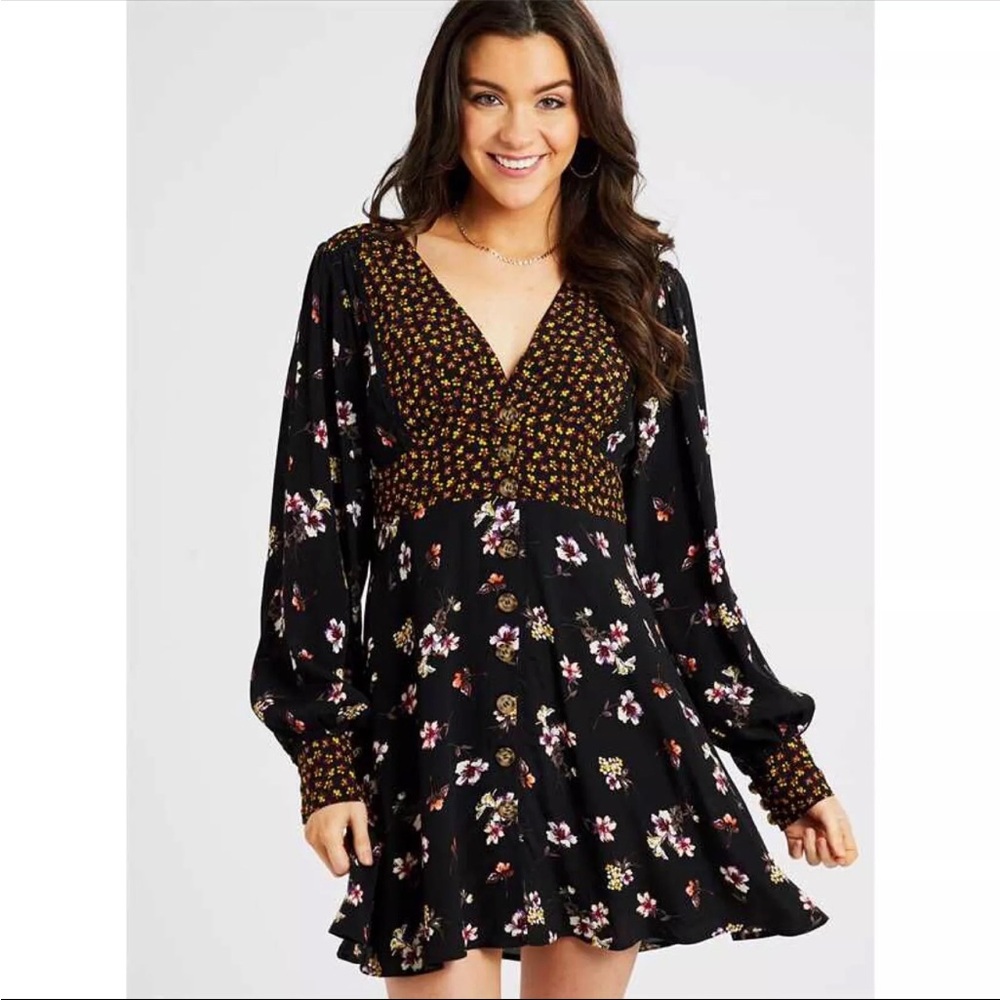 Altar’d State Acacia Long Sleeve Button Down Flare Floral Dress Size S